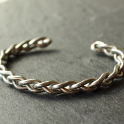 ◆錫 (スズ) × silver バングル【Braid Tin Bangle 】 2枚目の画像