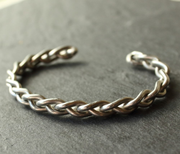 ◆錫 (スズ) × silver バングル【Braid Tin Bangle 】 3枚目の画像