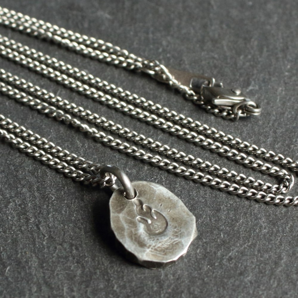 ◆錫 (スズ) × silver ネックレス【Stamped Tin Necklace #Fire】 1枚目の画像