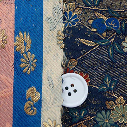 金襴　三丁サビ　花と笹蔓　紺色　約３５ｃｍ×５０ｃｍ　0651-32 3枚目の画像