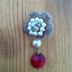 knit flower pierce* beige×pink 3枚目の画像