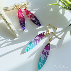 SURFBOARD -ヤシの木- サージカルステンレスピアス/イヤリング 1枚目の画像