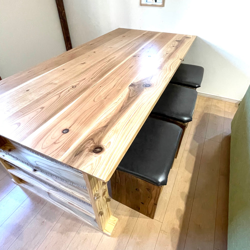 引き出し付き 巨大ダイニングテーブル カフェ オーダー可能 カウンター