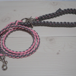 パラコード リードピンク＆グレー1m（小型犬用） リード・首輪 hawk