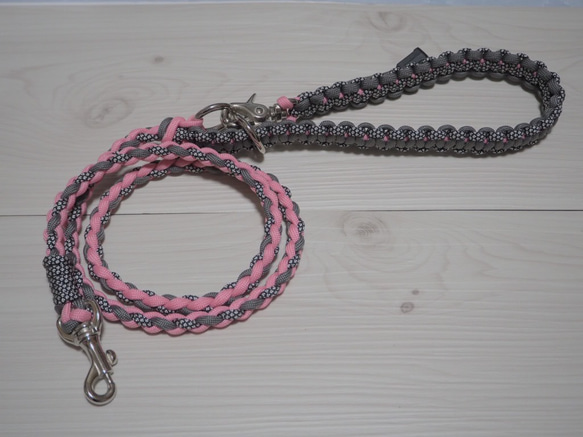 パラコード リードピンク＆グレー1m（小型犬用） リード・首輪