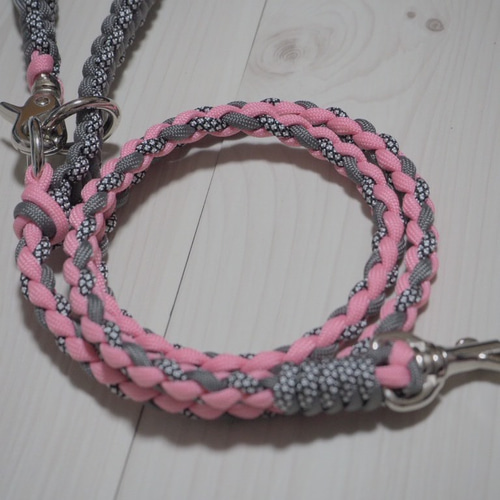 パラコード リードピンク＆グレー1m（小型犬用） リード・首輪 hawk