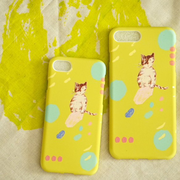 ストリート猫日記の電話シェル：クッキーぶち子猫 - カスタマイズ＆様々な種類の黄色と緑のiphoneフルレンジ 2枚目の画像