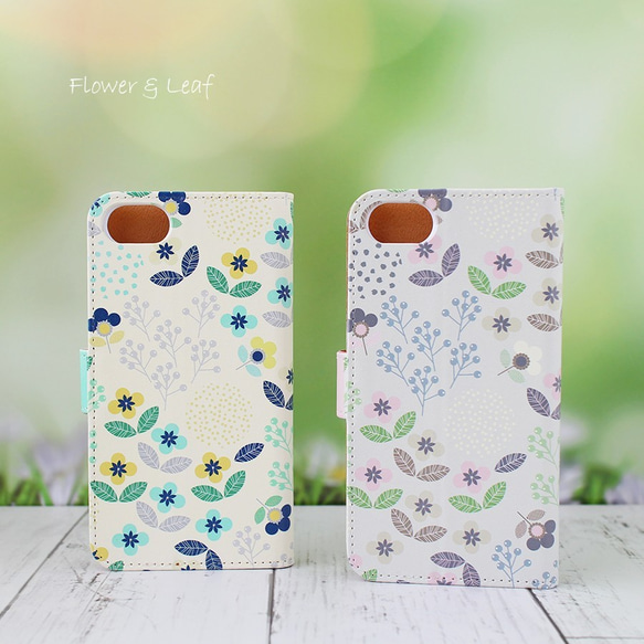 【名入れ可能iPhoneケース 】Flower & Leaf ★ iPhoneほぼ全機種対応 手帳型スマホケース 2枚目の画像