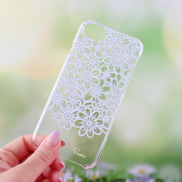 【名入れ可ハードケース】Clear Flower Lace ＊ iPhone・Android スマホケースほぼ全機種対応 1枚目の画像