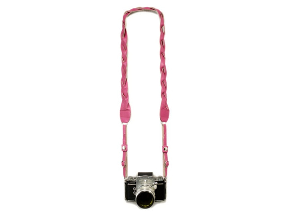 カメラストラップ　首掛けロングタイプ　革製　ピンク 4枚目の画像
