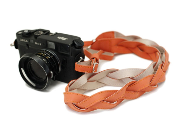 カメラストラップ 首掛けロングタイプ 革製 オレンジ その他