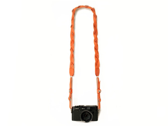 カメラストラップ　首掛けロングタイプ　革製　オレンジ 2枚目の画像