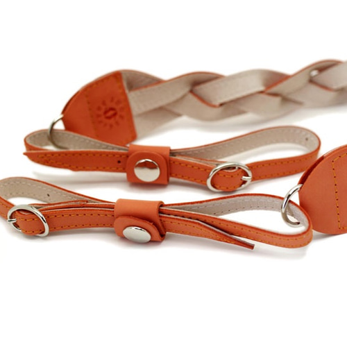カメラストラップ 首掛けロングタイプ 革製 オレンジ その他