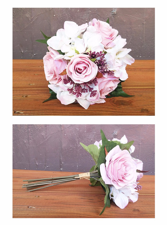 バラとアジサイの花のブーケ / イミテーションフラワー / フラワーデコレーション 3枚目の画像