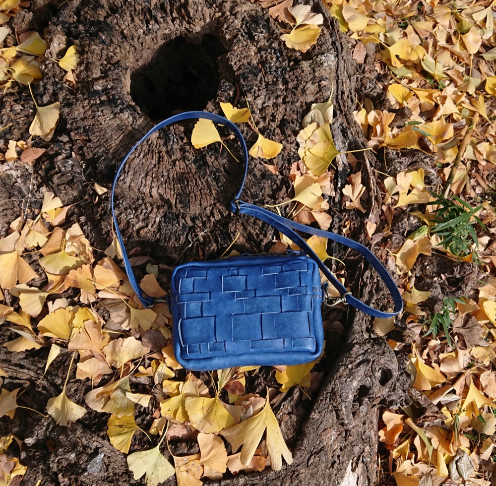 レザーイントレチャートポーチ (小) colourブルー