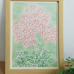 原画・額装】雲南さくら草 A4【パステル白切り絵】送料無料 切り絵 す