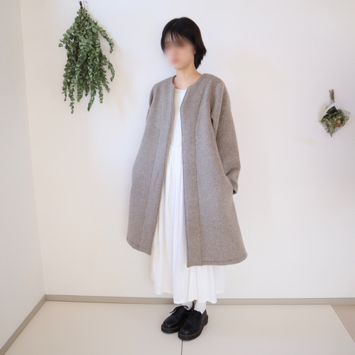 ラスト1点Sサイズ 柔らか上質カシミアウール二重接結ノーカラーコート 