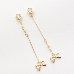 k18キラキラペタルチェーンフープピアス k18ピアス 18金ピアス