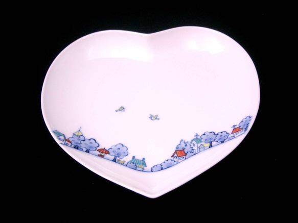 風景図碗皿（ハート型） 2枚目の画像