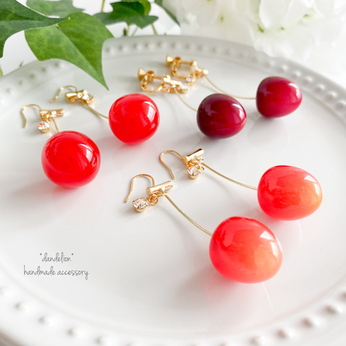 【590】さくらんぼのピアス／イヤリング／樹脂粘土 楽天市場】さくらんぼ ピアス イヤリング 樹脂ピアス サクランボ