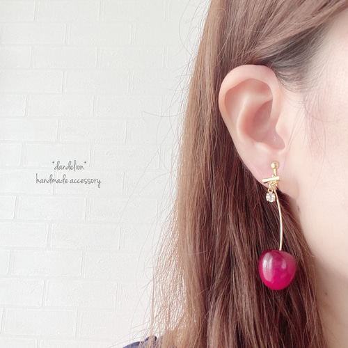 選べる3色♡さくらんぼピアス/イヤリング ピアス（フック・チェーン