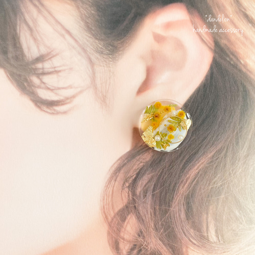再*ミモザのサークルピアス/イヤリング ミモザ レジン フラワー 花