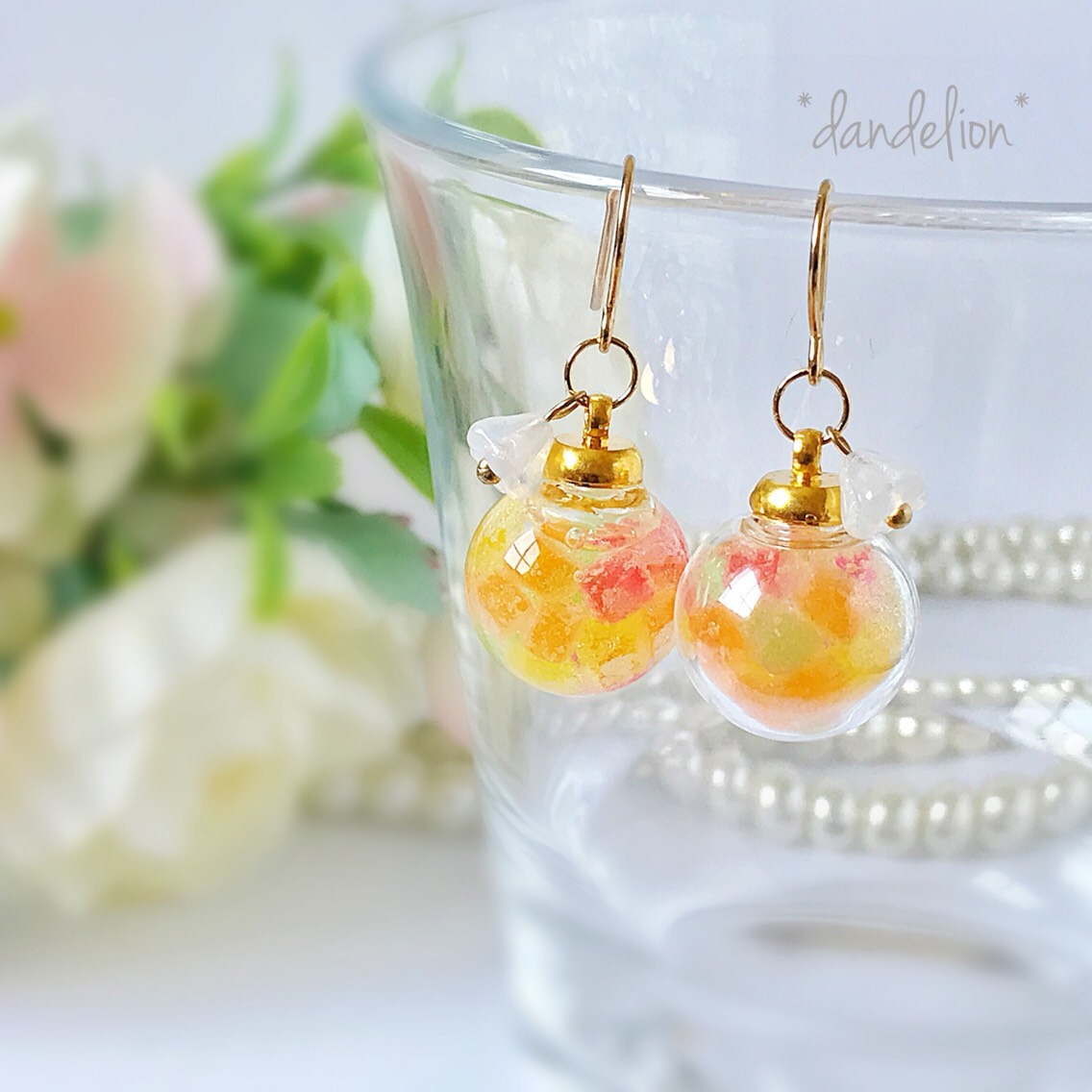イヤリング　ガラスドーム　紫陽花  No.5 ハンドメイド