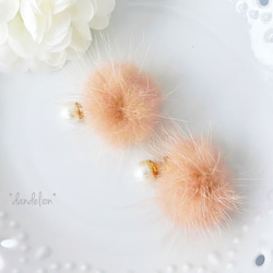 2way *棉珍珠珍珠風格桃粉色貂皮毛絨耳環 第2張的照片