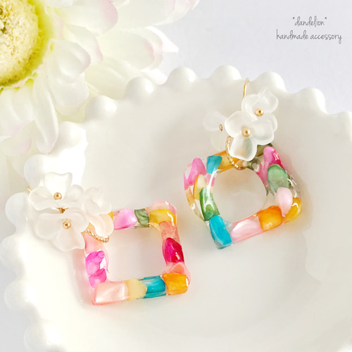 レジンヘアクリップ ターコイズブルー シェル 南国 ミモザ （シンプル  