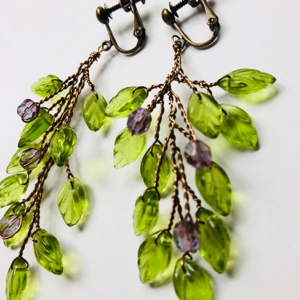 Botanical Twig Earrings-Precocious-Prunes 捷克玻璃珠 第5張的照片