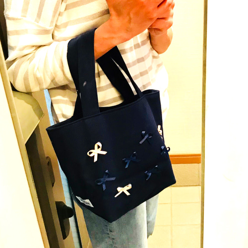 トッカ風♡リボントートBag(ネイビー) トートバッグ