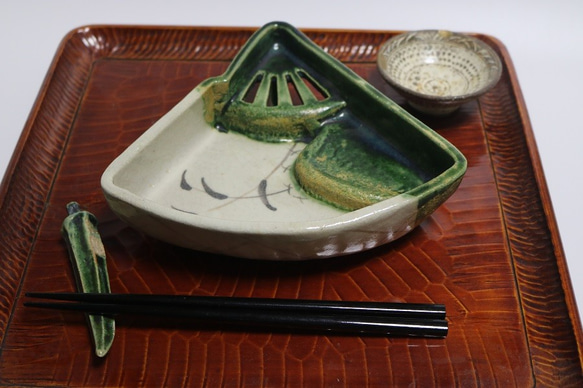 織部焼　扇面　向付　5客　作家物 織部扇面向付（五客揃）山口茂造 共箱 : 茶道具商 越中屋 - 通販