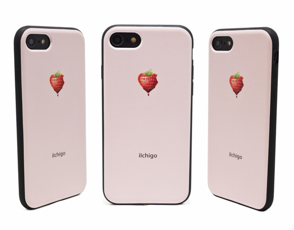 《iIchigo》チョコ いちご ハート  iPhone7/8（4.7インチ） レザーケースフルカバー（ピンク） 1枚目の画像