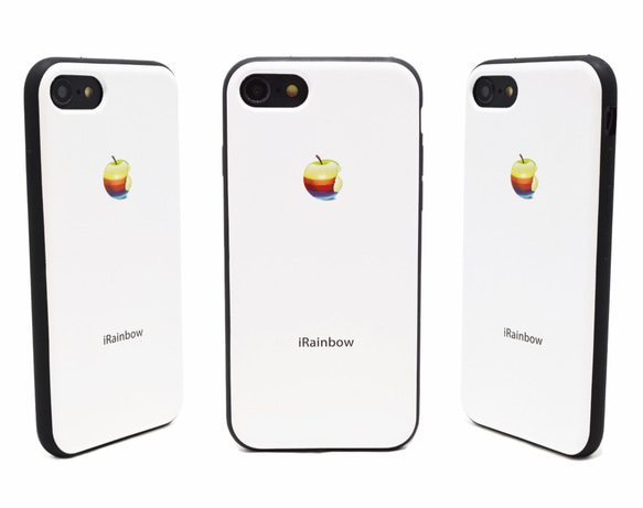 《3D RAINBOW APPLE》 虹りんご iPhone7/8用（4.7インチ） レザーケースフルカバー ホワイト 1枚目の画像