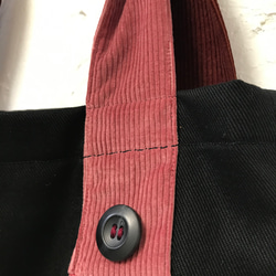 れんこんのトートバッグ　黒×赤茶×ピンク《刺繍＆手描き》秋色 7枚目の画像