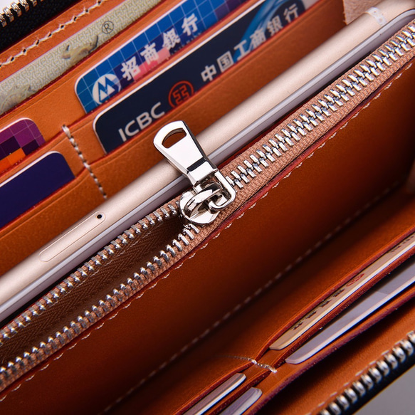 シンプルなファッションの赤茶色の革の長いジッパー財布ロングクリップ/財布/財布/クラッチ - 赤茶色 3枚目の画像
