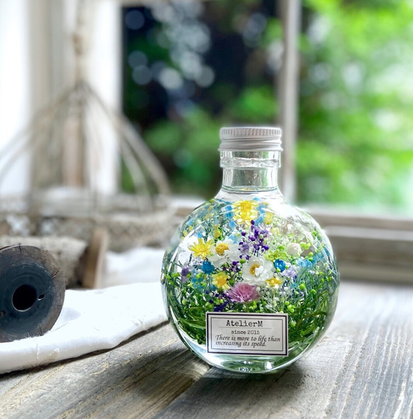 ハーバリウム　〜flower bed〜  150ml neko bottle 1枚目の画像