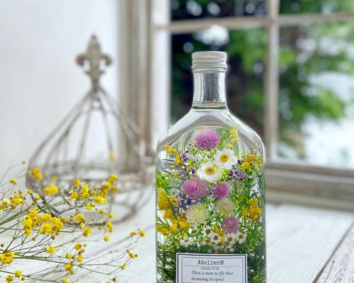 ◇ハーバリウム 349 華やかなモッコウバラのbottle *.:。✿*゜