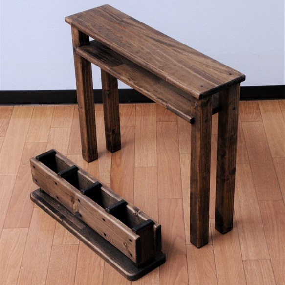 【玄関の台+スリッパ立てのセット】エボニー　頑丈でコンパクトで邪魔になりません！ 2枚目の画像