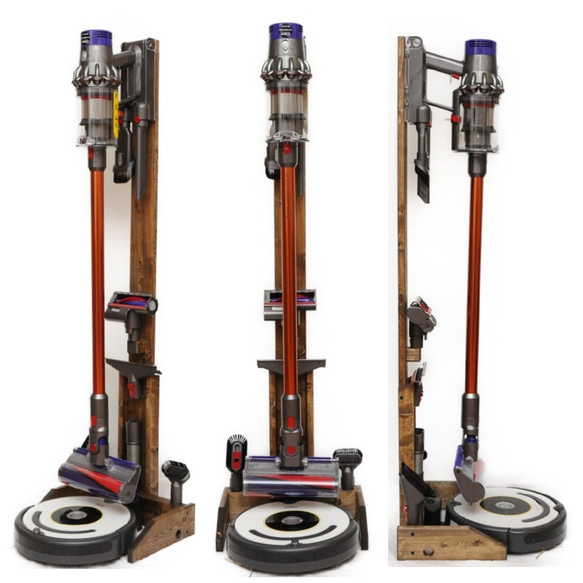 掃除ロボット＋コードレスクリーナー用純木製スタンド　エボニー 1枚目の画像
