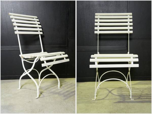 アンティーク調 フォールディング ガーデンチェア 折り畳み アイアン木製椅子 1枚目の画像