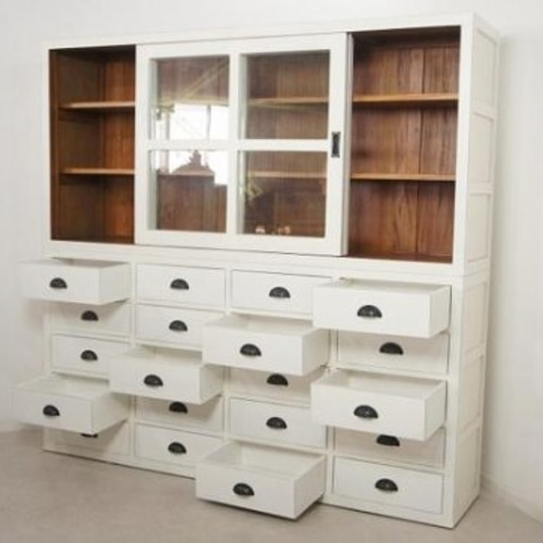 希少 アンティーク ホワイト シャビー 食器棚 アンティーク調 特大  