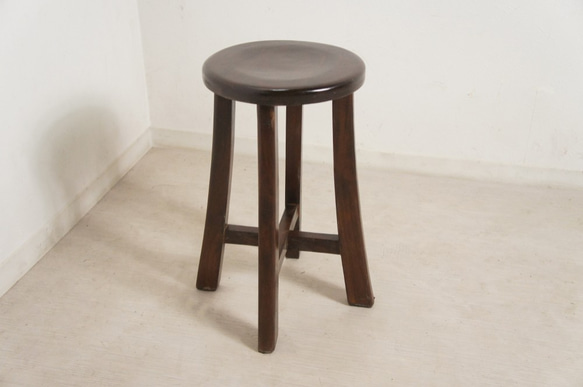 アンティーク調 レトロな丸スツール 木製椅子 高級 チーク無垢材 ダーク cha013 6枚目の画像