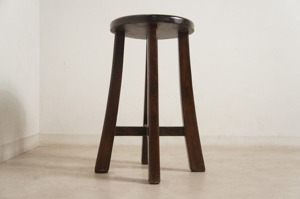 アンティーク調 レトロな丸スツール 木製椅子 高級 チーク無垢材 ダーク cha013 7枚目の画像