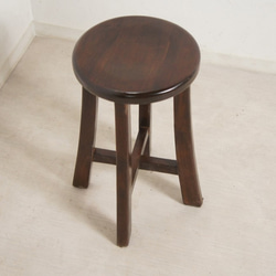 アンティーク調 レトロな丸スツール 木製椅子 高級 チーク無垢材 ダーク cha013 8枚目の画像