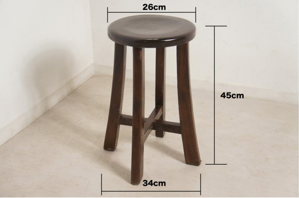 アンティーク調 レトロな丸スツール 木製椅子 高級 チーク無垢材 ダーク cha013 9枚目の画像