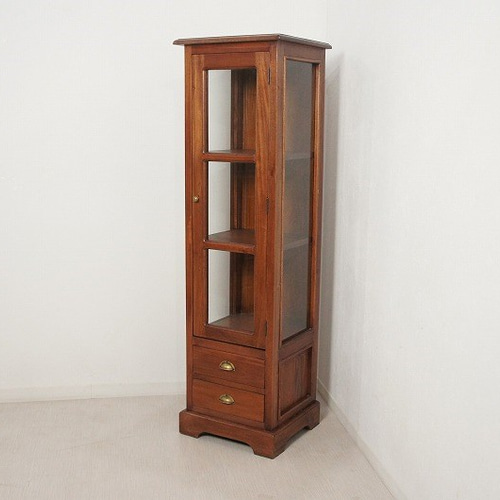 アンティーク調 スリムキャビネット ガラスショーケース 陳列収納