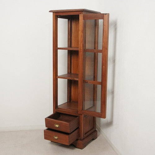 アンティーク調 スリムキャビネット ガラスショーケース 陳列収納