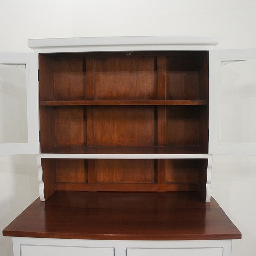 アンティーク調 カップボード キャビネット 飾り棚 収納棚 白 & 茶 棚