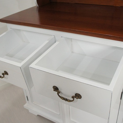 アンティーク調 カップボード キャビネット 飾り棚 収納棚 白 & 茶 棚